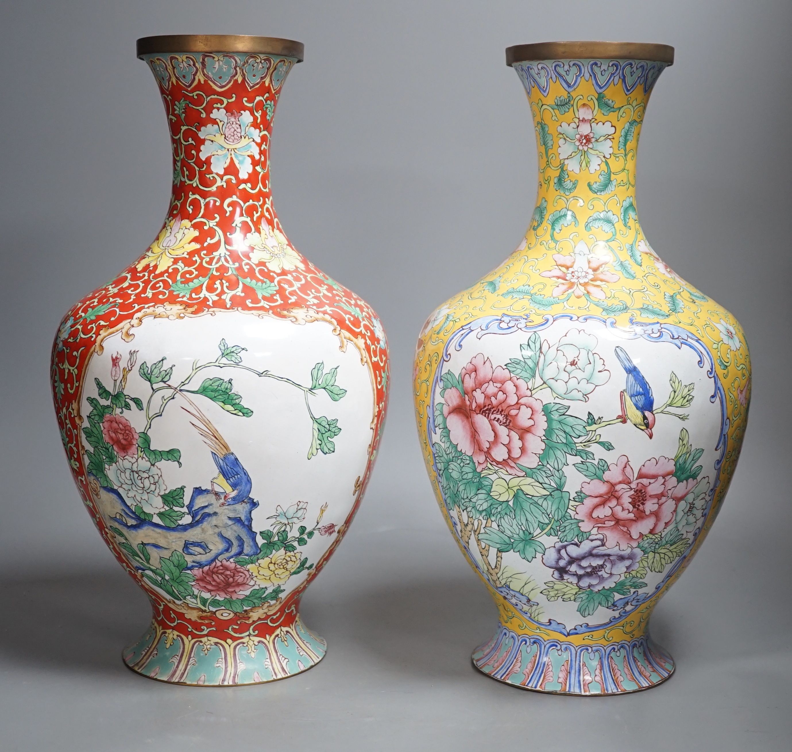 A pair of Chinese Canton enamel vases, 38cm